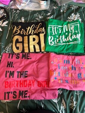 Birthday Girl Graphic Tee Bundle - Black Gold, Green White, Pink Variants